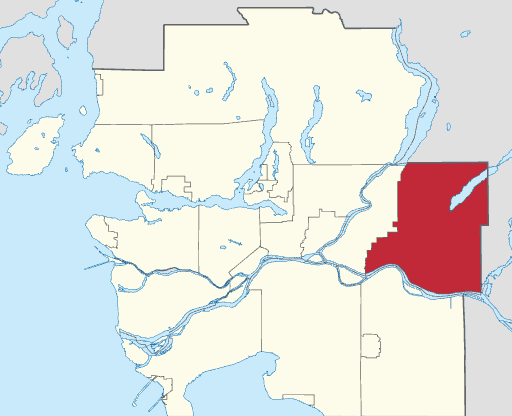 East-facing aerial view of Westminster Highway and Canada Line