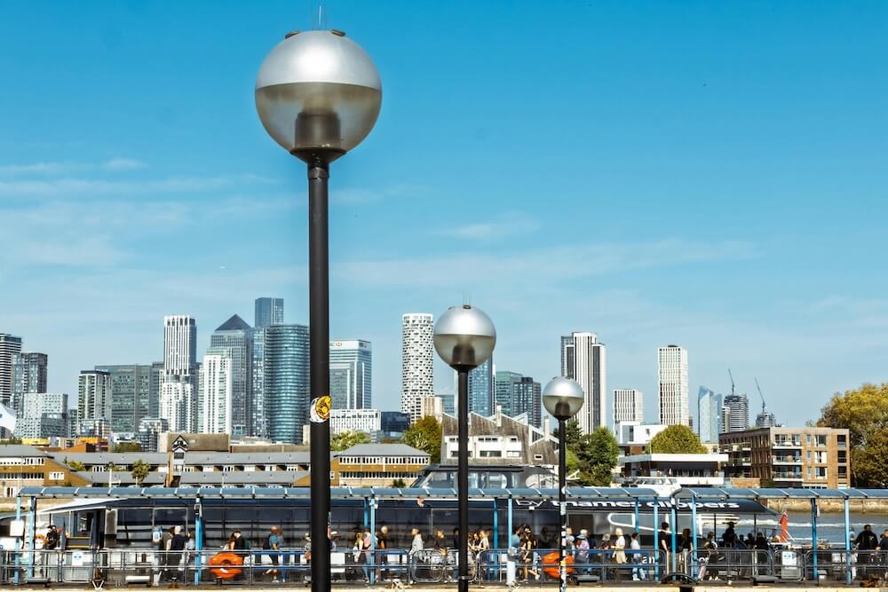 East-facing aerial view of Westminster Highway and Canada Line